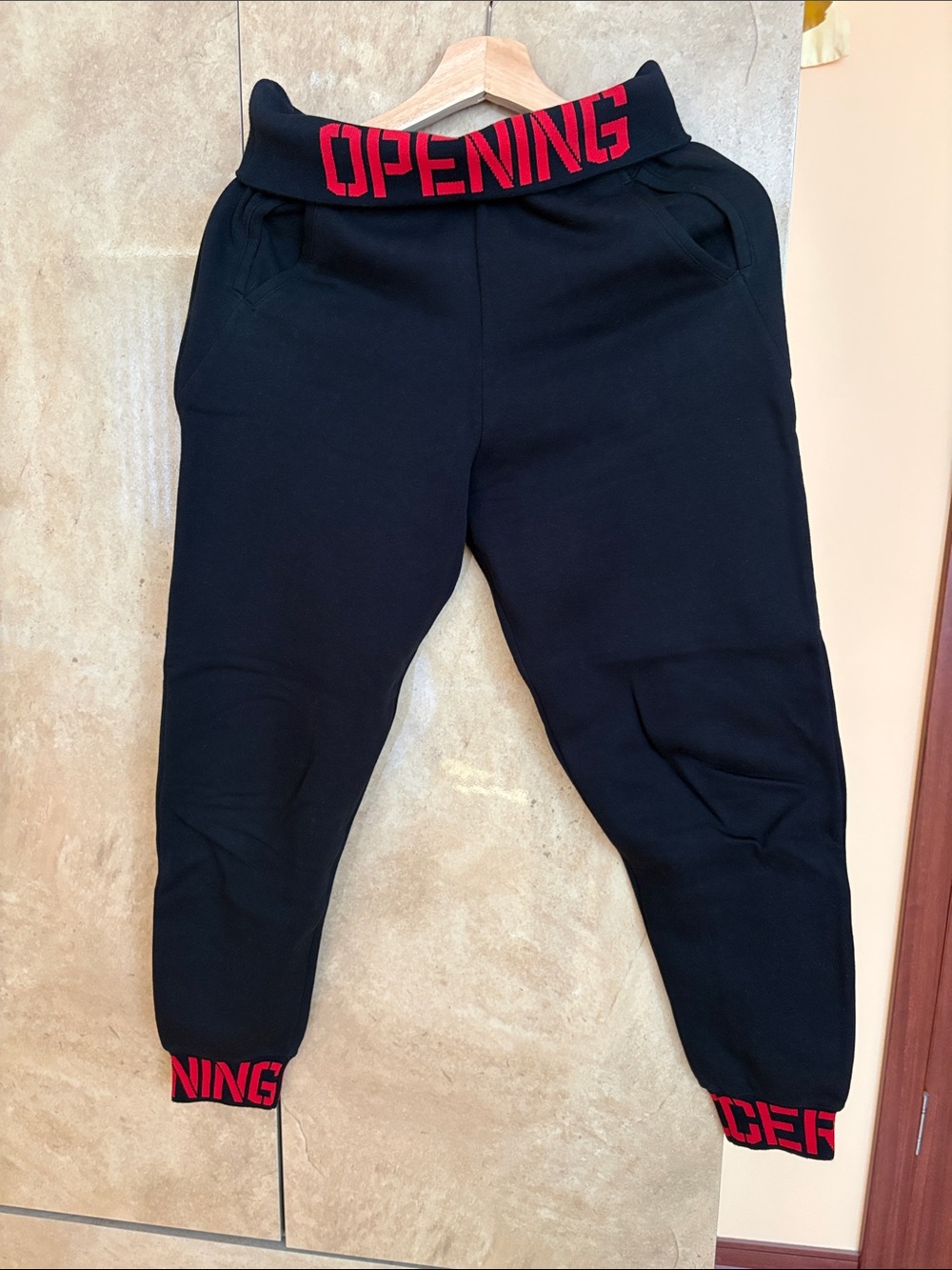 Opening Ceremony Women’s Black Jogger Pants with Red Accent Waistband and Ankles